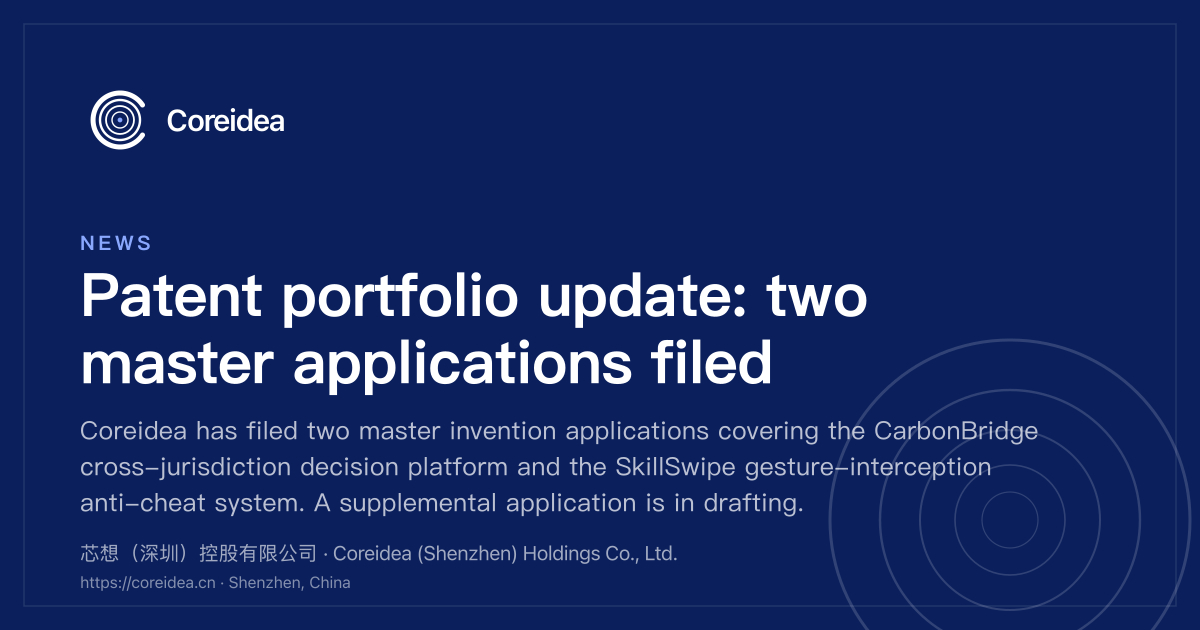 Patent portfolio update: two master applications filed